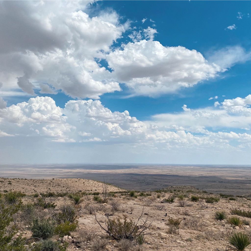 Desert landscape with clouds in Carlsbad Caverns National Park