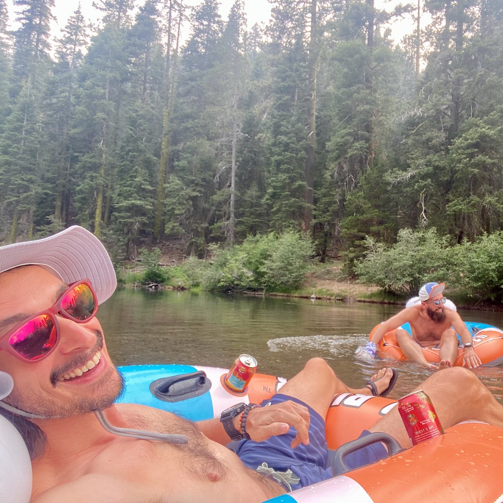 Selfie while floating the river in Tahoe City, California